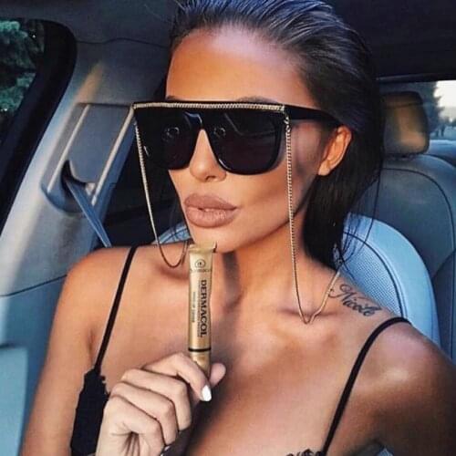 Vintage Square Modis Sunglasses Women Oversized Frame 2020 Luxury Brand Designer Punk Sun Glasses Black Shades (NO Chain) S129