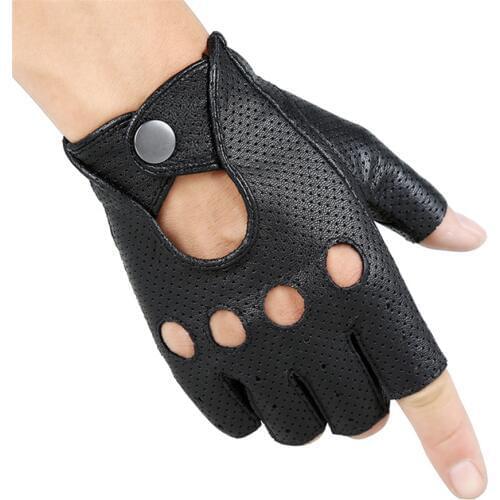 Breathable Hollow Men And Women Genuine Leather Gloves Wrist Half Finger Gloves Solid Neutral Adult Fingerless Y-10-5