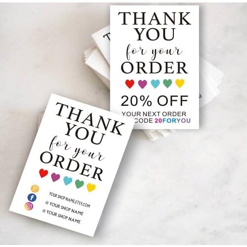 Personalised Thank You For Your Order Business Card Makers Thank You For Your Order with custom Social Media OR Coupon Code