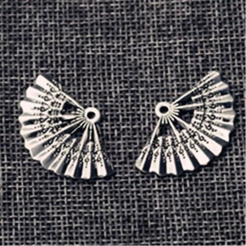 WKOUD 8pcs Silver Color Chinese Style Folding Fan Glamour Alloy Pendants For Earrings Necklace DIY Jewelry Charm findings A20