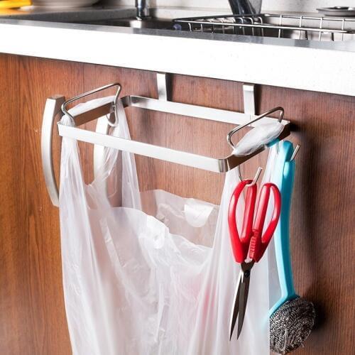 Hangable garbage rack 304 stainless steel kitchen trash can cabinet door rack storage garbage bag shelf bracket hook door ledge