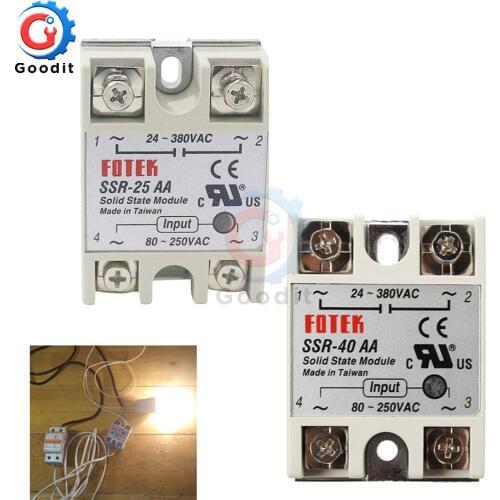 Solid State Relay SSR-25AA SSR-40AA 25A 40A AC Control AC Relais 80-280V AC TO 90-480V AC SSR 25AA 40AA