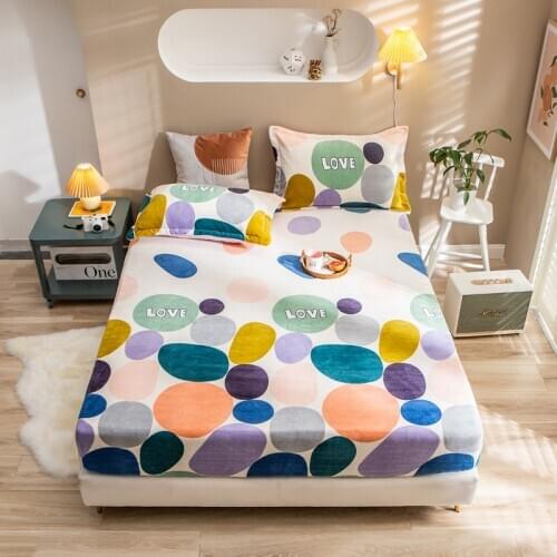 Bed Linen with Elastic Bands Fitted Sheet Soft Crystal Velvet Mattress Cover Winter Warm Full Double Couple 180x200cm Wholesale