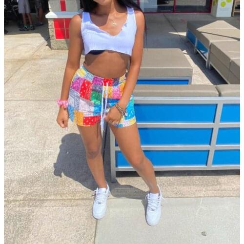 2021 Women Fashion Paisley Print Shorts Summer Beach Loose Drawstring Waist Shorts Casual Midi Waist Patchwork Short Pants