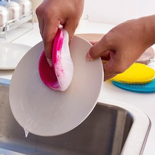 Silicone Cleaning Brushes Double sided Soft Dishwashing Pad Dish Bowl Pot Cleaner Scouring Pads Washing Tool Kitchen Accessories