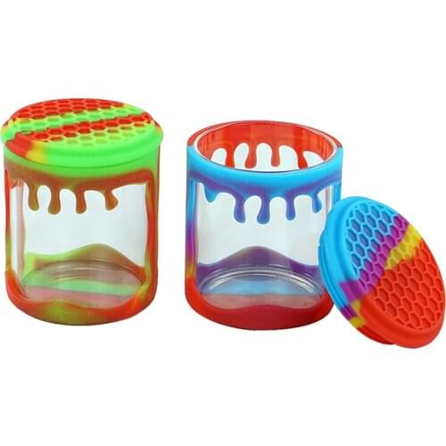 Hot Sale Honeybee Glass Jar Storage Bottle with Non-Stick Silicone Cover Wax Tea Herb Food Containers Storage Jars for Smoking