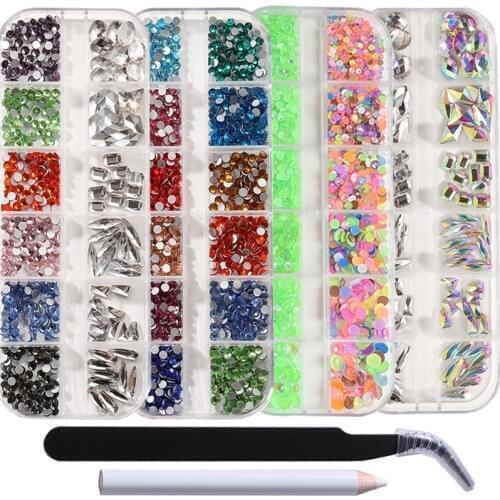 Crystals Nail Rhinestones/120-2000Pcs Non Hotfix Rhinestones Mixed Sizes Crystal Rhinestones Diamond for Nail Art Decorations