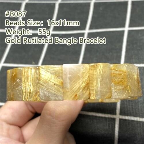 Top Natural Gold Rutilated Quartz Bracelet Jewelry For Women Lady Men Wealth Crystal 16x11mm Beads Titanium Stone Stretch Bangle