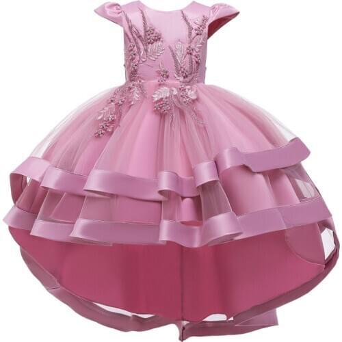 Spring, summer and autumn childrens dress girls tail catwalk wedding evening dress heavy embroidery dress