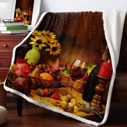 Vintage Country Style Fruit Food Wine Throw Blanket Soft Fleece Blankets Winter Blanket Portable Picnic Blankets Bedclothes