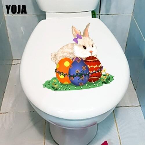YOJA 26.6×24.5CM Bunny Eggs Cartoon Home Wall Stickers Kids Room WC Toilet Decoration Accessories T1-2486
