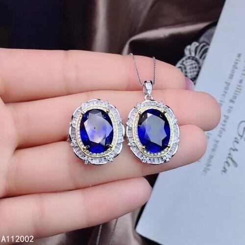 KJJEAXCMY fine jewelry natural sapphire 925 sterling silver women pendant necklace ring set support test luxury hot selling