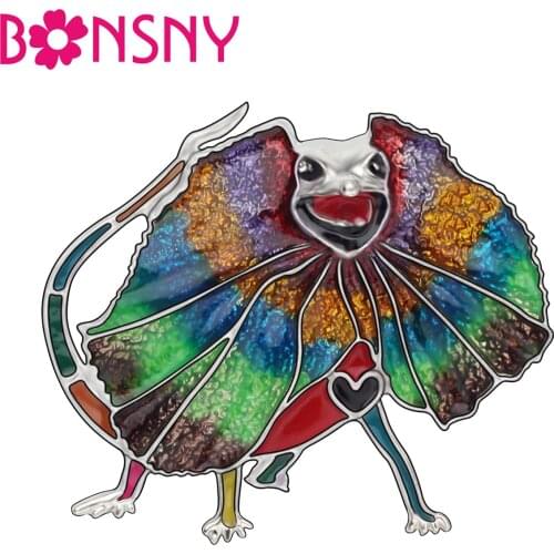 Bonsny Metal Enamel Alloy Floral Lizard Brooches Big Animal Pin Clothes Scarf Jewelry For Women Teen Girls Party Gift Accessory
