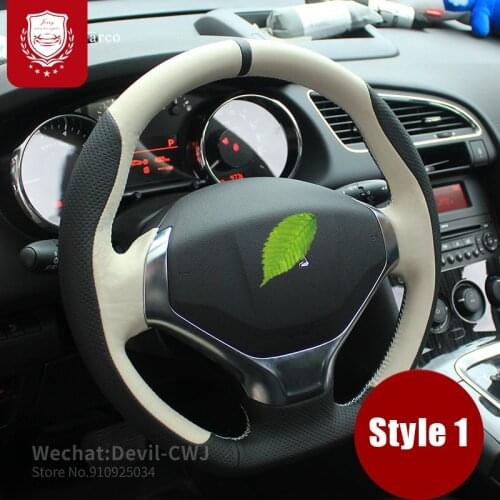 Steering wheel cover For Peugeot 206 207 307 3008 408 508 Premium suede leather Hand stitch Car accessories Automotive interior