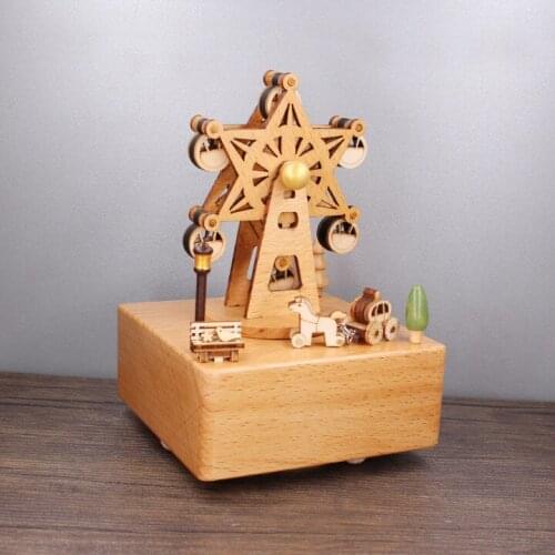 Music box wood handicraft creative ferris wheel solid wood music box wood handicraft home decoration gift