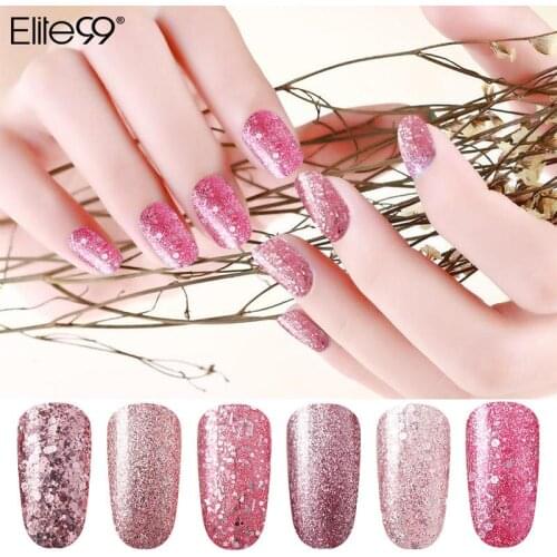 Elite99 Rose Gold Glitter Sequins Gel Polish Soak Off UV LED Nail Varnish Lacquer Primer Gel Polish Salon Manicure 60ML