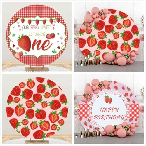 DAWNKNOW Round Circle Strawberry Photography Background Backdrop Children Baby Birthday Party Decoration Photo Live Studio