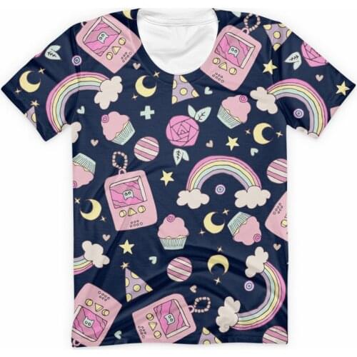 Rainbow and Cup Cake T Shirt Funny Kawaii Color Tops Women Summer T-shirt Hipster Hip Hop Teenager Streetwear Magic Graphic Tees