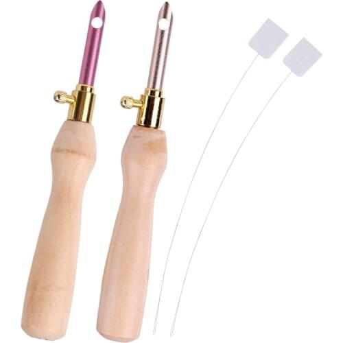 KAOBUY 4Pcs Embroidery Pen Wooden Handle Weaving Sewing Felting Craft Punch Needle Threader Set DIY Tool Sewing Accessories