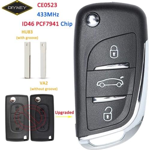 DIYKEY for Citroen C2 C3 C4 C5 for Peugeot 306 407 807 Partner HCA/VA2 Blade Modified Remote Key 433MHz ASK ID46 Chip CE0523