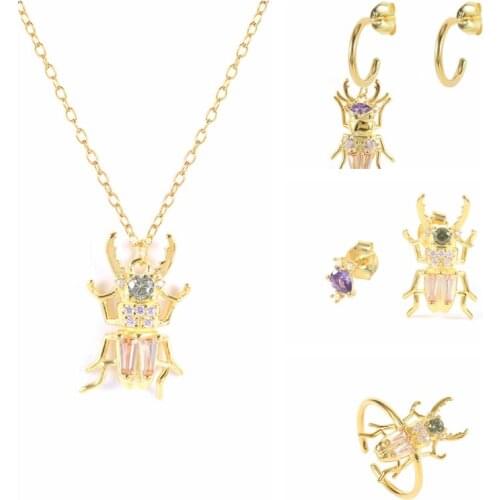 CANNER Beetle Fashion Set S925 Silver Stud Ear rings For Women Men 2021 Trend Punk Retro Choker Necklace Delicate Jewelry Brinco