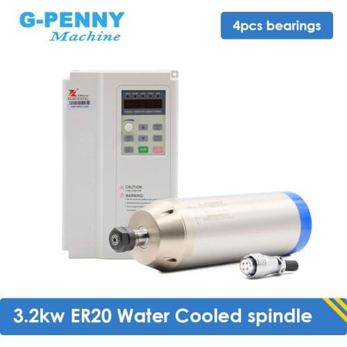 New Arrival! 3.2kw water cooled spindle kit 4 pcs ceramic ball bearings & 3.7kw Fuling inverter VFD