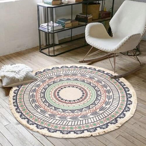 Bohemian Round Carpet,Nordic Floor Carpets For Living Room Bedroom,Anti-Slip Doormat With Tassels,90CM-ABUX