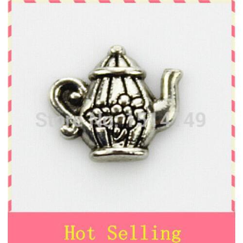 Hot selling tea pot floating charm living glass floating memory locket