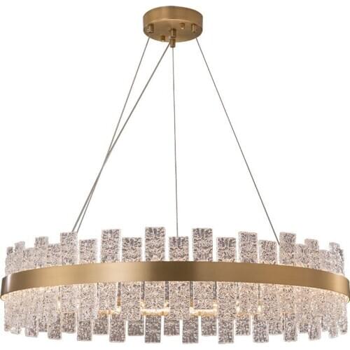 Copper Dining Room Chandelier Bedroom Crystal Glass LED Handing Lamp Round Light Luxury Post-modern Living Room PA0468