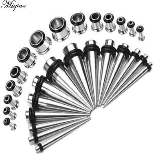 Miqiao Stainless Steel 36 Piece 1.6-10mm Suit Pointed Cone Ear Expansion Auricle Body Piercing Popular Jewelry