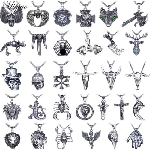 Miqiao Fashion Retro Exquisite Hollow Cross Ghost Hand Spider Scorpion Dumbbell Pendant Titanium Steel Necklace