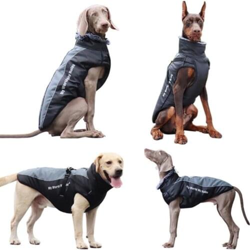 New Medium Big Dog Jacket Winter Clothes for Labrador Greyhound Hunter Fur Collar Reflective Overalls Coat Waterproof Pet Outfit