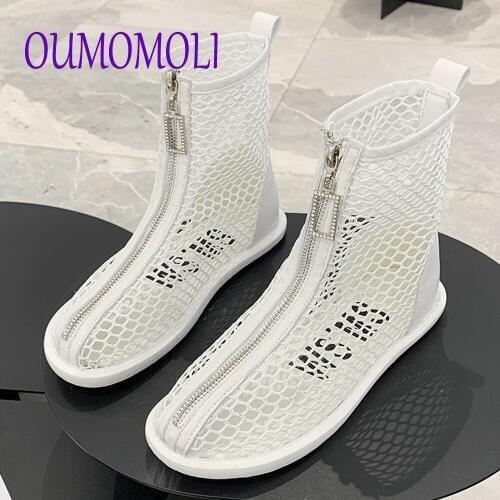 2020 New Arrivals Women Summer Boots Sexy Air Mesh zipper Transparent Ankle Boots Female Ladies black White Party shoes Q659
