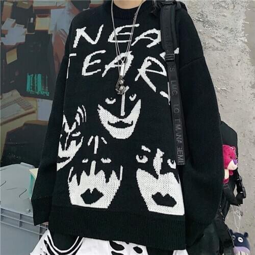 New Autumn Sweater Women Punk Style Sweater Harajuku Cartoon Animal Sweater Cute Husky Sweater Loose Round Neck Knitted Sweater