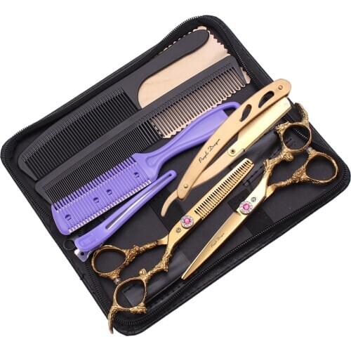 Professional Hair scissors 6 inch Hairdressing scissors Barber scissors Straight Thinning Hair Cutting shear with razor &comb