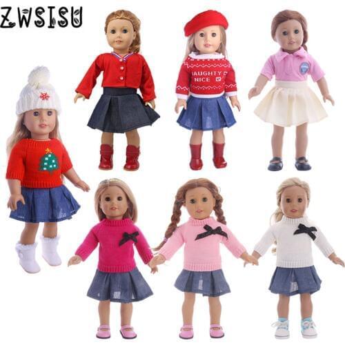 Doll Clothes Sweater Dress 2Pcs/Sets Sweater+Jeans Skirt For 18 Inch American&43 Cm Baby New Born Doll Our Generation Girl`s Toy