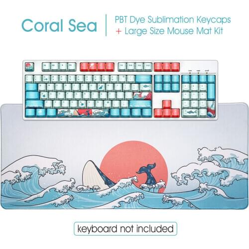 OEM PBT Dye-Sublimation Coral Sea Keycaps + Ukiyo-e Japan Manga Gaming Mouse Pad For Cherry MX Switches Mechanical Keyboard