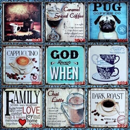WholeSale 30pcs/lot Tea Coffee dog English Metal Signs Iron painting bar coffee shop bedroom decoration 30*30cm