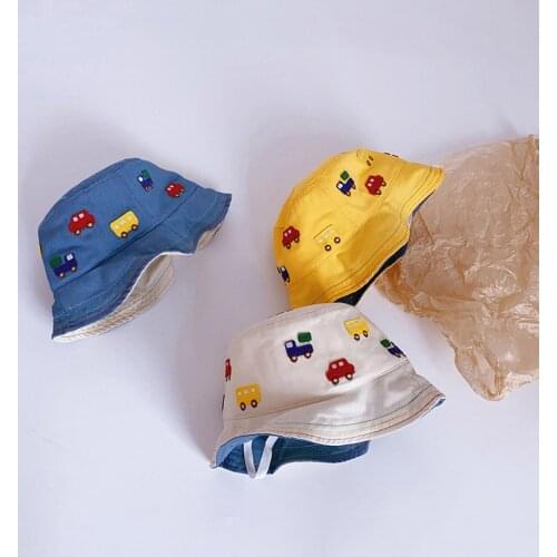 Summer Baby Cotton Breathable Sun Bucket Hat Spring And Autumn New Boys And Girls Outdoor Fashion Car Printing Fisherman Hat