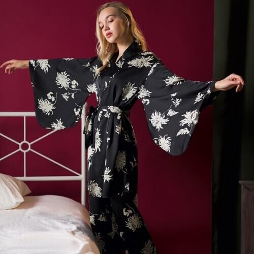 Japanese Clothing Set Printed Kimono Pajamas Set Home Wear Casual Autumn Sleepwear Set Woman Loungewear Japanese Pajamas FF2875