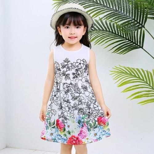 Dress for Girl 2021 Summer Kids Clothing Cotton Cute Lace Up Floral Flower Printed Sleeveless Princess Dress Vest Dresses Girls