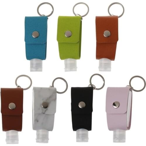 Portable Squeeze Bottle Empty Plastic Travel Bottle with Leather Keychain Holder Hand Sanitizer Refillable Bottle Clips
