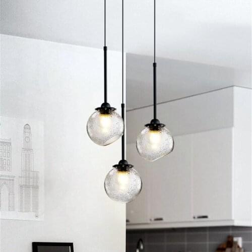 Industrial Style Bedside LED Pendant Lamp Art Water-grained Glass Diningroom Kitchen Bar Cafe Decor Hanging Light Luminaire