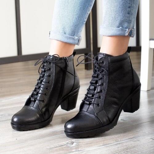 Boots, Women, Genuine Leather Black Womens Boots, Seasonal, Winter, Original, Waterproof, Shoes, Casual, Comfortable, Dp37-0858