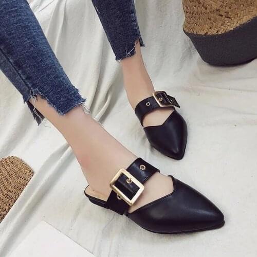 Zanpace New Low Slippers 2021 Buckle House Slides Pointed Top Fashion Woman Shoes Summer Platform Sandalias Ladies Flip Flop
