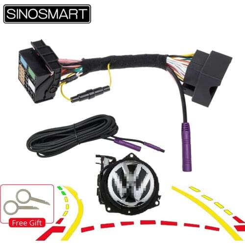 SINOSMART Car Rear View Auto Flip Reversing Emblem Logo Trunk Handle Dynamic Trajectory Camera for Golf CC Passat Magotan TAYRON