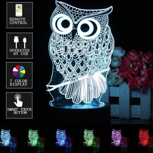 Owl Animals Baby Night Light LED Remote Control Color Changing Nightlight for Kids Child Bedroom Table Lamp 3D Illusion Lamps