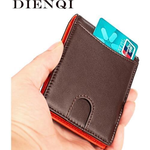 DIENQI Rfid Slim Thin Wallets Men Genuine Leather Zipper Wallet Money Bag Money Clip Mini Smart Magic Wallet With Coin Pocket