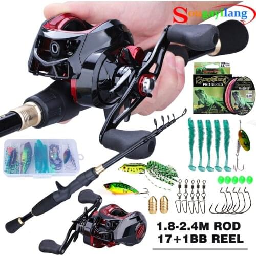 Sougayilang Casting Fishing Combo Telescopic Carbon Rod and 17+1BB Baitcasting Reel Fishing Line Lure Accessories Fishing Kits