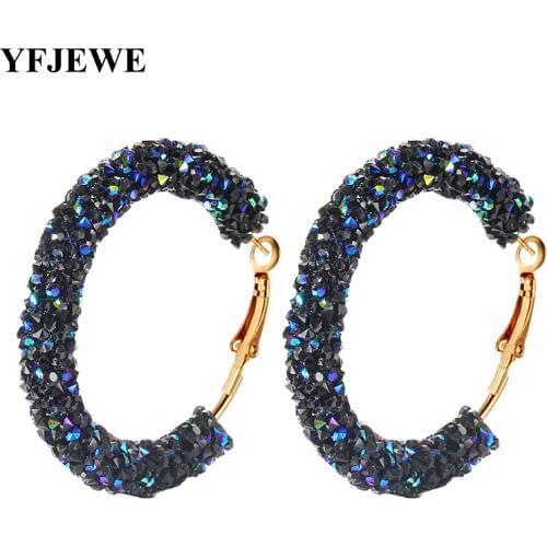 YFJEWE New Design Women Bohemian Charm Austrian Crystal Hoop Earrings Geometric Round Shiny Rhinestone Big Earring Jewelry E605